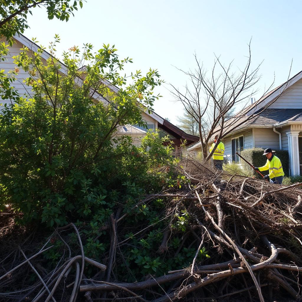 Brush removal crew clearing overgrown vegetation