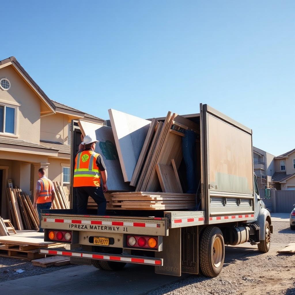 Construction debris loaded into a hauling truck
