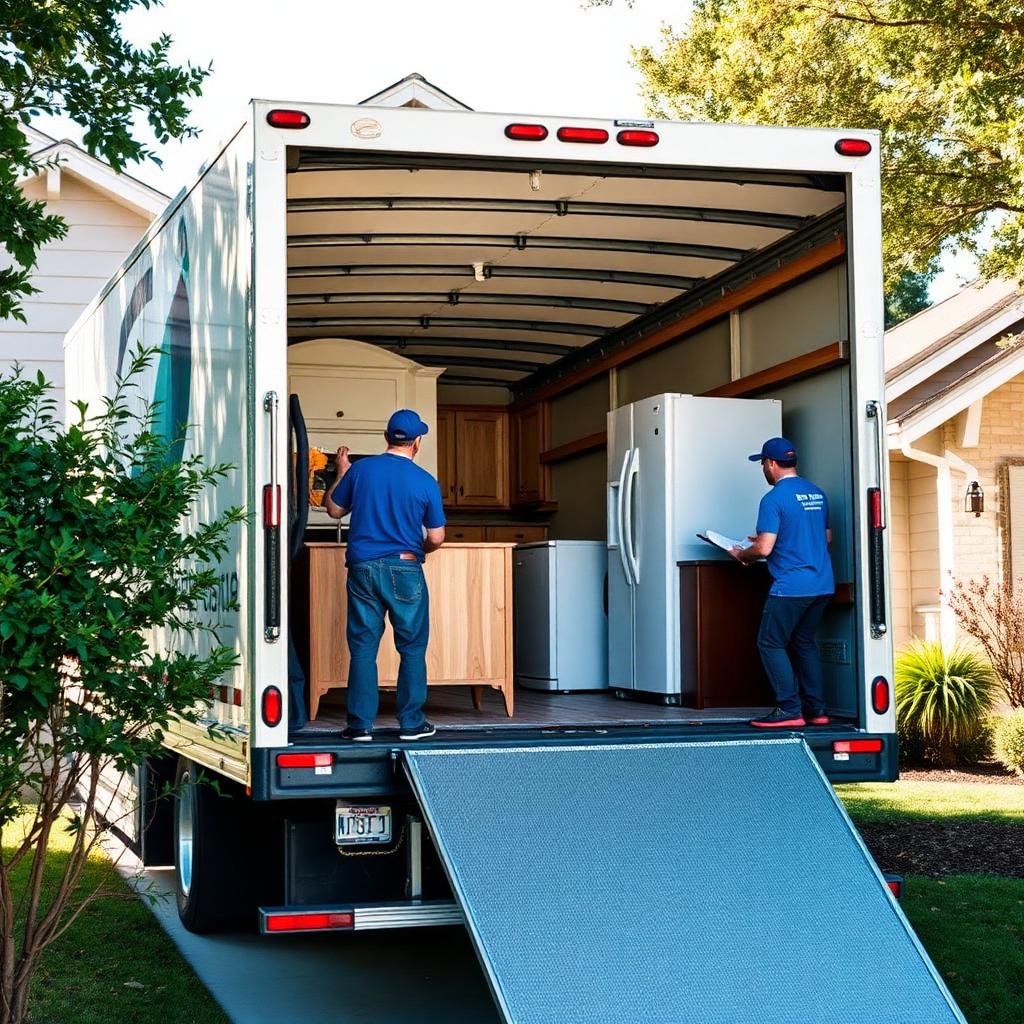 Delivery truck unloading furniture and appliances