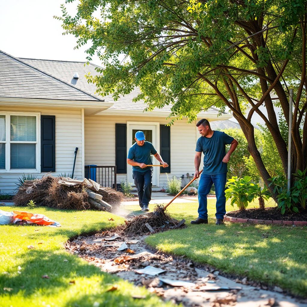 Workers cleaning up a residential property